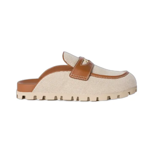 Canvas And Leather Mules