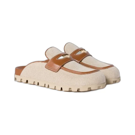Canvas And Leather Mules