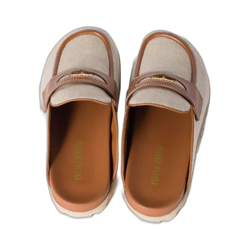 Canvas And Leather Mules