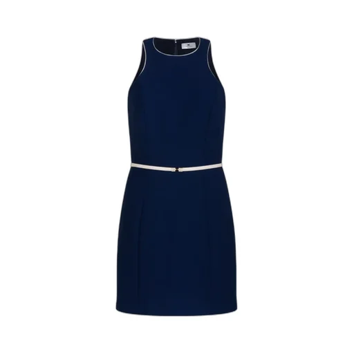 Contrasted Belt CrÊPe Dress