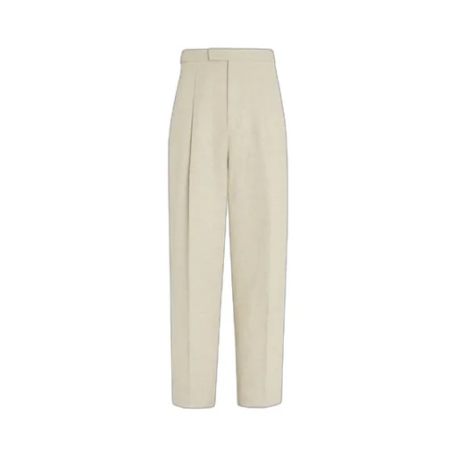 Light Beige Linen And Silk Blend Pants