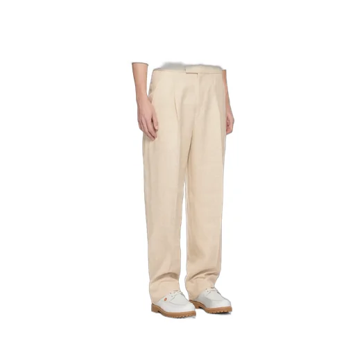 Light Beige Linen And Silk Blend Pants