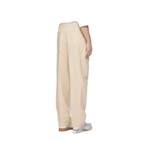 Light Beige Linen And Silk Blend Pants