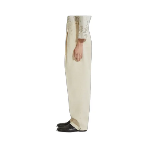 Light Beige Linen And Silk Blend Pants