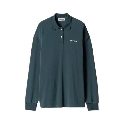 Miu Miu Logo-Embroidered Long-Sleeved Polo Shirt
