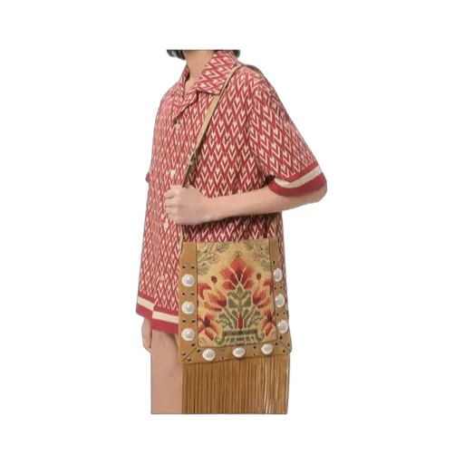 Cotton Popeline Bowling Shirt With Toute La V Print