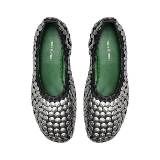 Metallic-Studded Leather Pumps