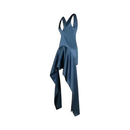 V-Neck Draped-Hem Dress