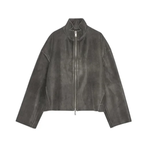 Zippered Long-Sleeve Leather Jacket