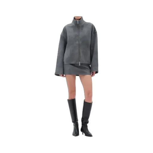 Zippered Long-Sleeve Leather Jacket