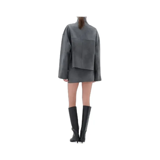 Zippered Long-Sleeve Leather Jacket