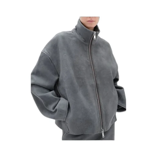 Zippered Long-Sleeve Leather Jacket