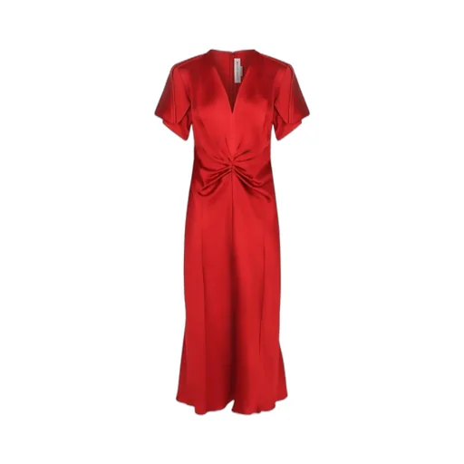 Pleated V-Neck Midi Dress
