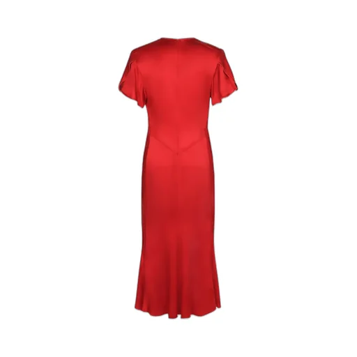 Pleated V-Neck Midi Dress