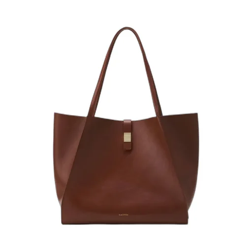 Leather Clasp-Closure Tote Bag