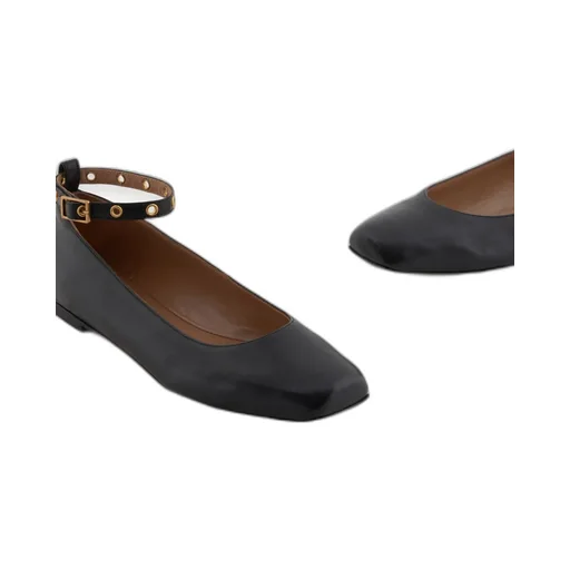 Emporio Armani Square Toe Buckle Detailed Ballet Flats