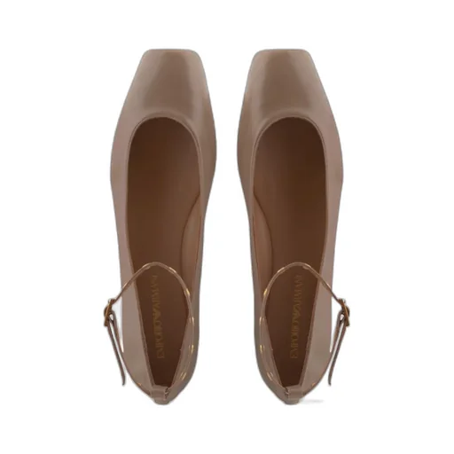 Emporio Armani Square Toe Buckle Detailed Ballet Flats