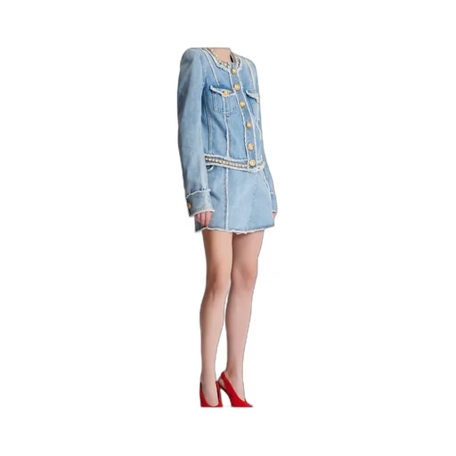 Balmain Embellished Trim Denim Jacket
