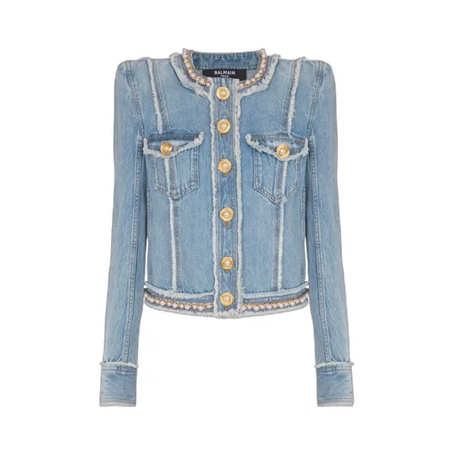 Balmain Embellished Trim Denim Jacket