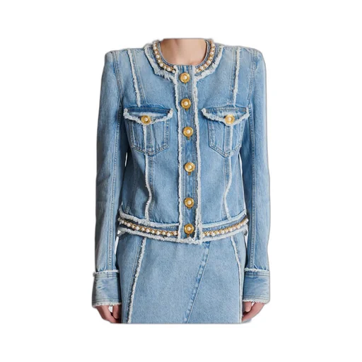 Balmain Embellished Trim Denim Jacket