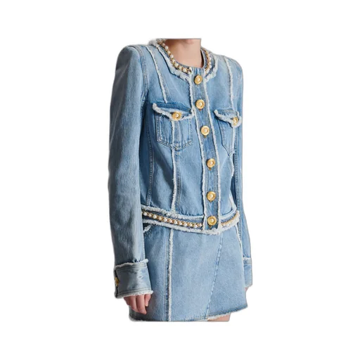 Balmain Embellished Trim Denim Jacket