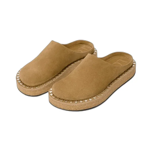 Rivet Mule In Calfskin Suede