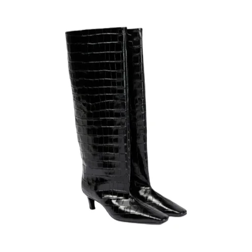50Mm Croc-Embossed Leather Knee-High Boots