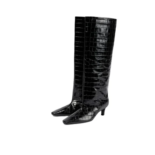 50Mm Croc-Embossed Leather Knee-High Boots