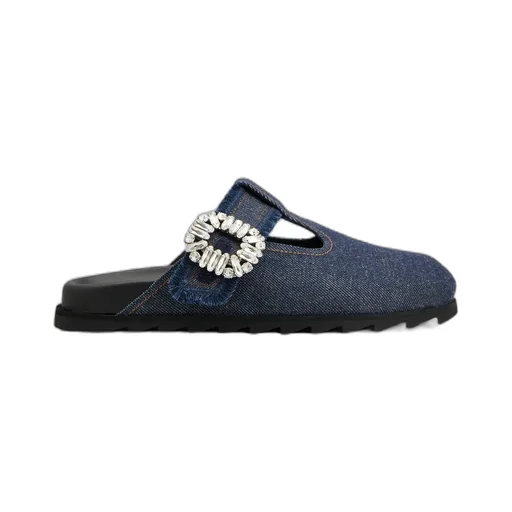 Roger Vivier Slidy Viv' Embellished Denim Mules