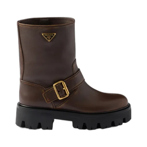 Prada Logo Plaque Buckled Boots