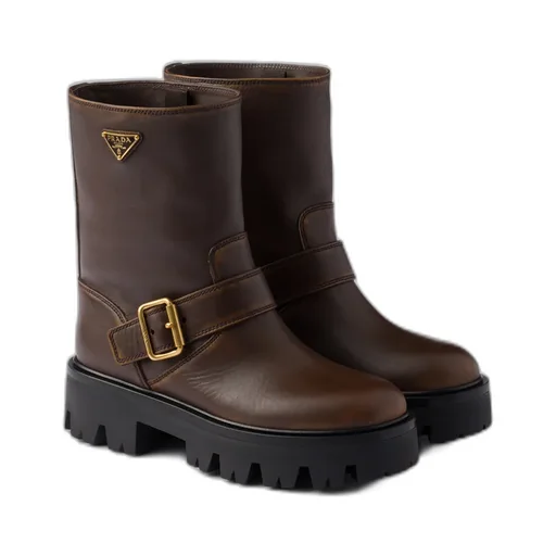 Prada Logo Plaque Buckled Boots