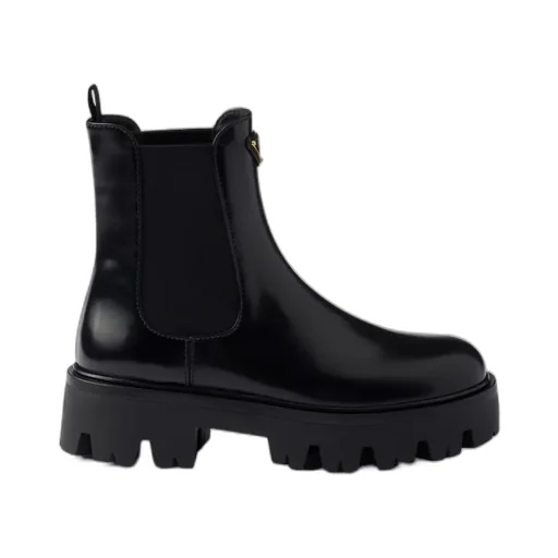 Prada Logo Plaque Slip-On Chelsea Boots