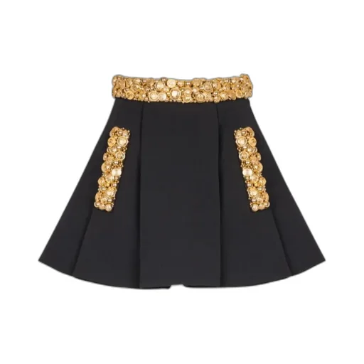 Button Embroidery Detail Midi Skirt