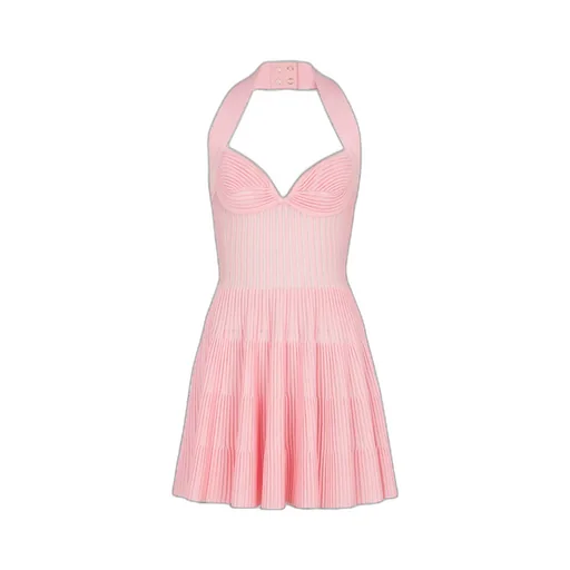 Textured Knit Halterneck A-Line Dress