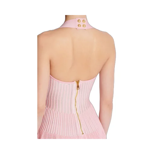 Textured Knit Halterneck A-Line Dress
