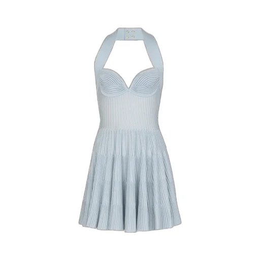 Textured Knit Halterneck A-Line Dress