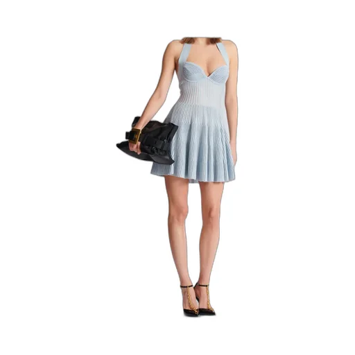 Textured Knit Halterneck A-Line Dress