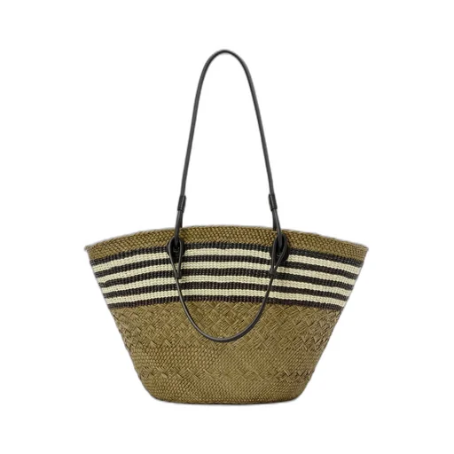 Medium Anagram Basket In Iraca Palm And Calfskin