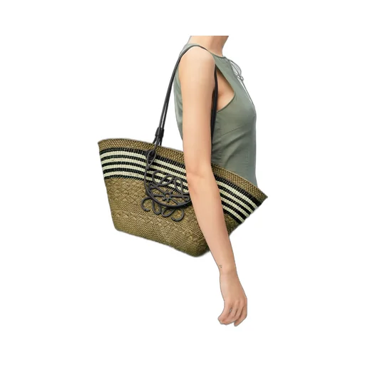 Medium Anagram Basket In Iraca Palm And Calfskin