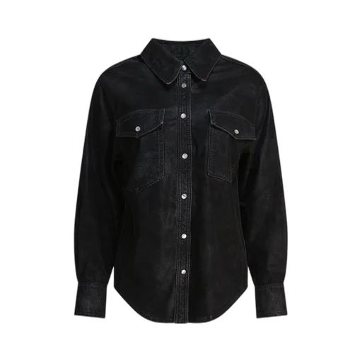 Delcia Leather-Texture Flap-Pocket Shirt