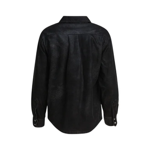 Delcia Leather-Texture Flap-Pocket Shirt