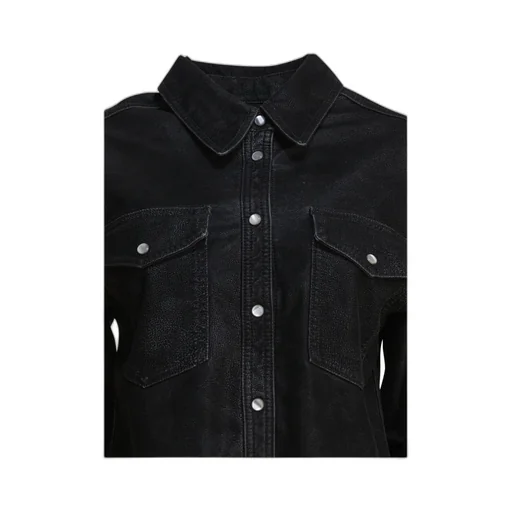 Delcia Leather-Texture Flap-Pocket Shirt