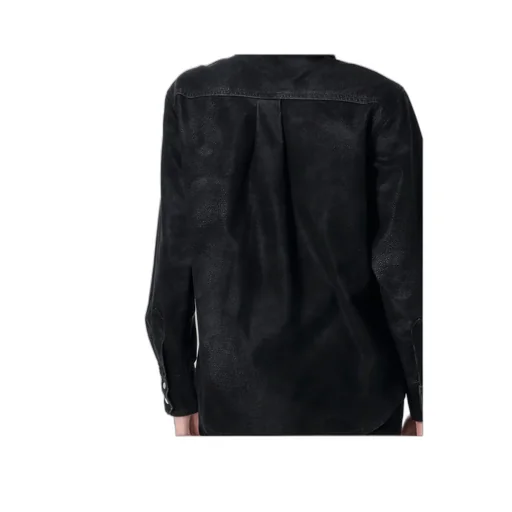 Delcia Leather-Texture Flap-Pocket Shirt