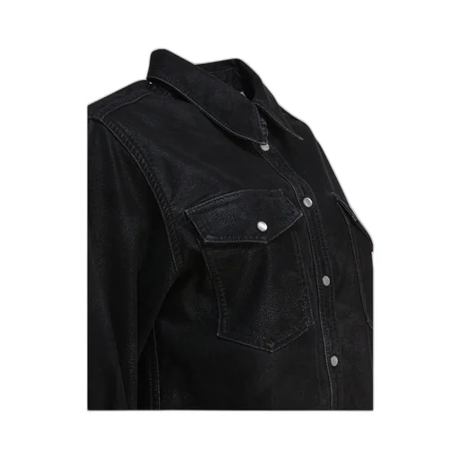 Delcia Leather-Texture Flap-Pocket Shirt