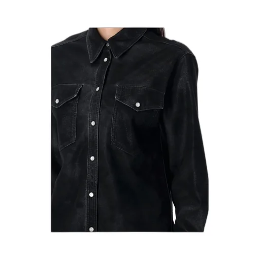 Delcia Leather-Texture Flap-Pocket Shirt