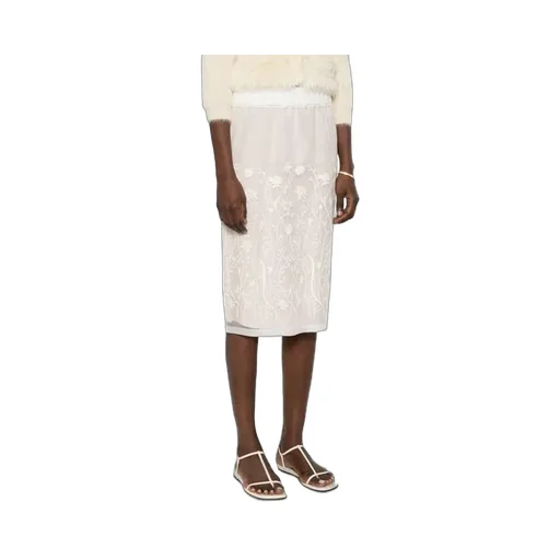 Floral-Embroidered Midi Skirt