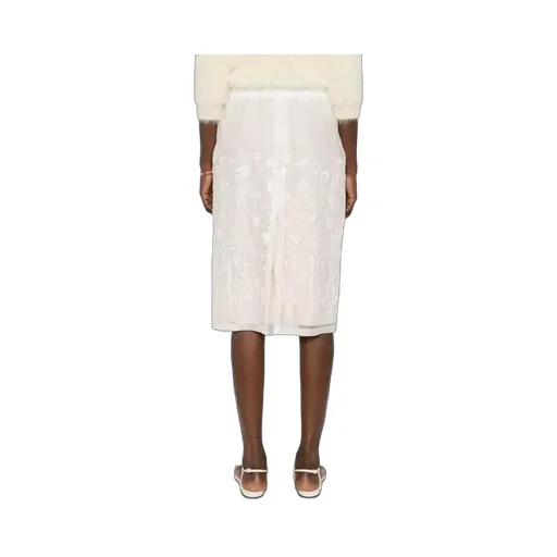 Floral-Embroidered Midi Skirt