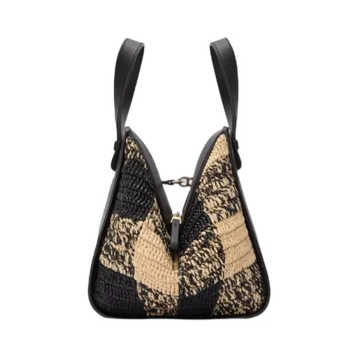 Compact Hammock Bag In Raffia And Calfskin