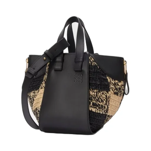 Compact Hammock Bag In Raffia And Calfskin