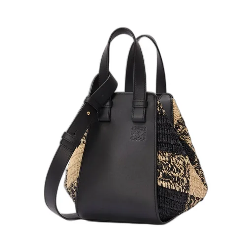 Compact Hammock Bag In Raffia And Calfskin